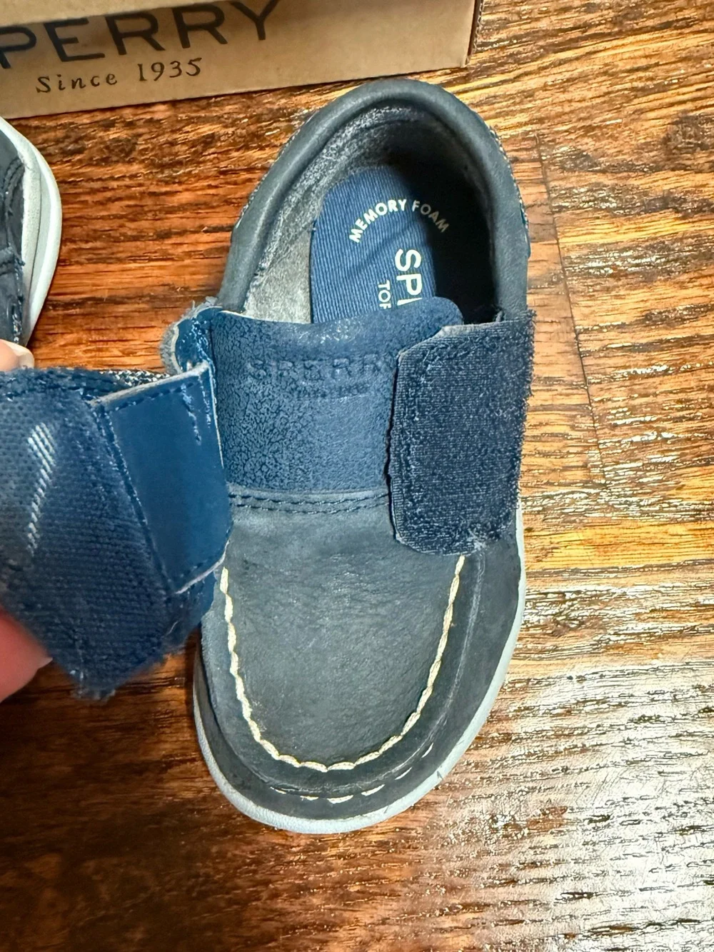 Sperry Toddler Boys Navy Blue Boat Shoes with Patterned Laces